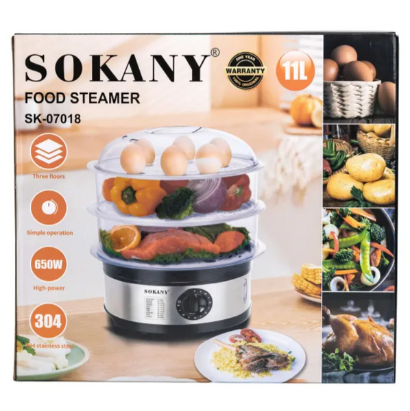 Пароварка електрична Sokany SK-07018 трирівнева 11 літрів SK-07018 фото