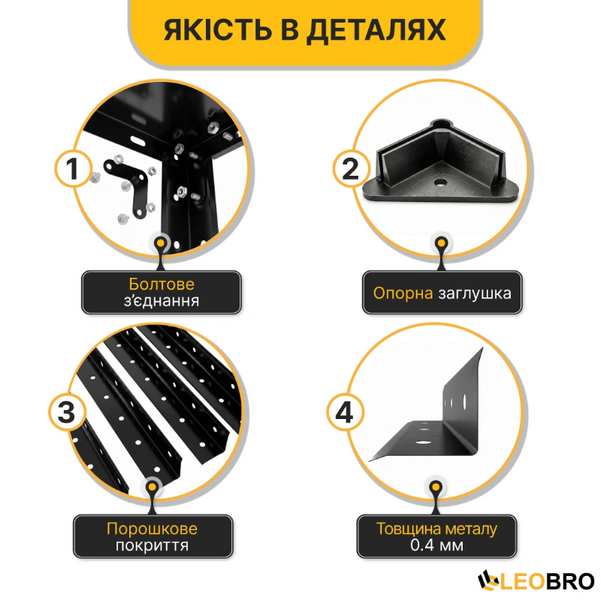 Стелаж з металевими полицями LEOBRO 150 х 75 х 30 см, 35кг/полиця, 4 полиці (LB-R125) LB-R125 фото