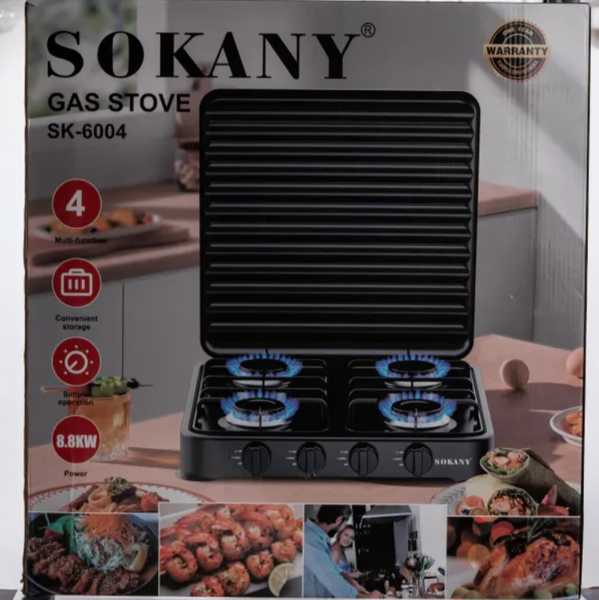 Настільна газова плита SOKANY SK-6004 чотириконфоркова для балонного газу  SK-6004-Black фото